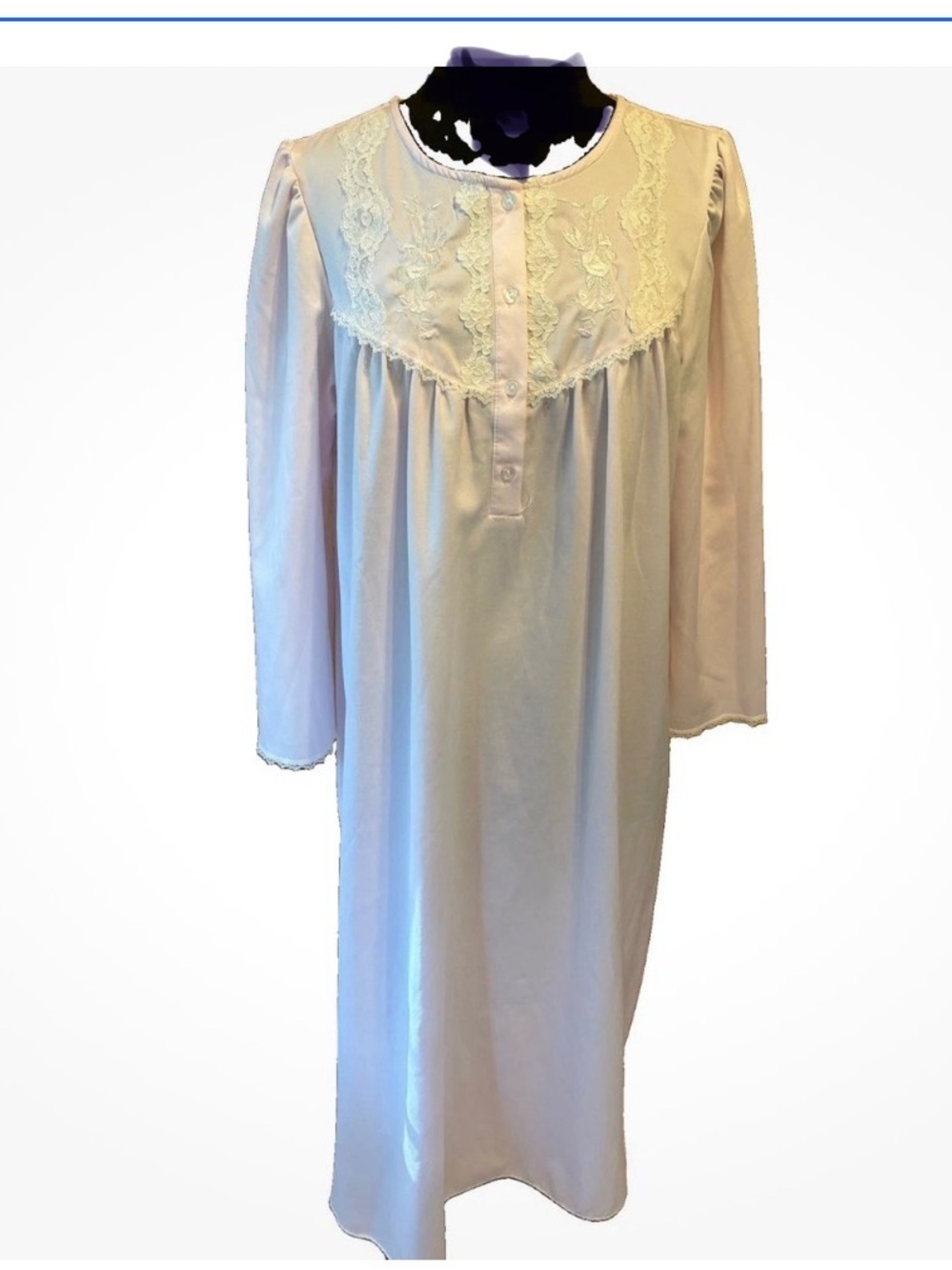 Miss Elaine Pink Long Sleeve Lace Yoke Maxi Nightgown